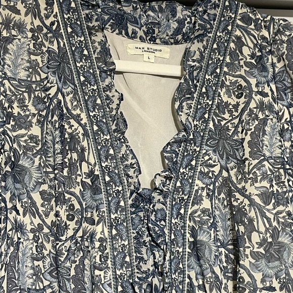 Max Studio London Antique Blue Floral Dress. Size L - Picture 6 of 9